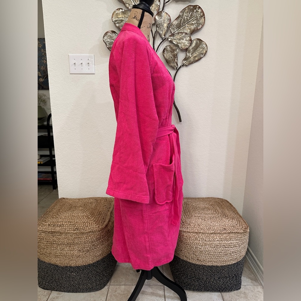 Lacoste Pink Terry Cloth Robe Belted Logo Bathrobe - Picture 6 of 10